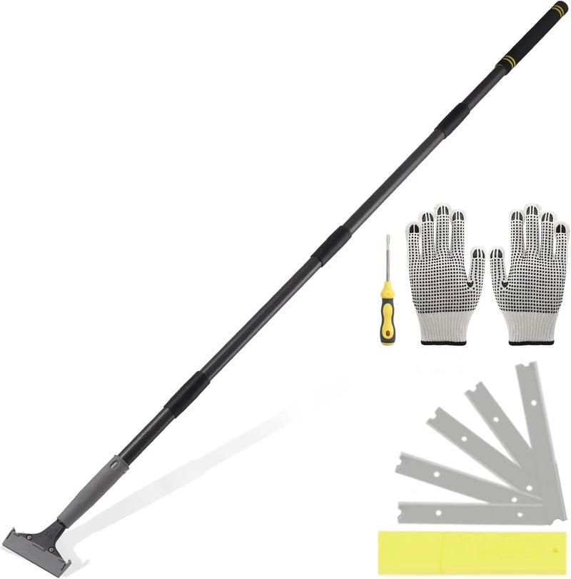 UEGHNS Floor Scraper Long Handle, Heavy duty floor scraper tool 16-63" made of stainless steel stronger with 5PCS extra 4Inch razor blade scraper tool is oil stains rust removal wallpaper cleaning tools. - Image 1